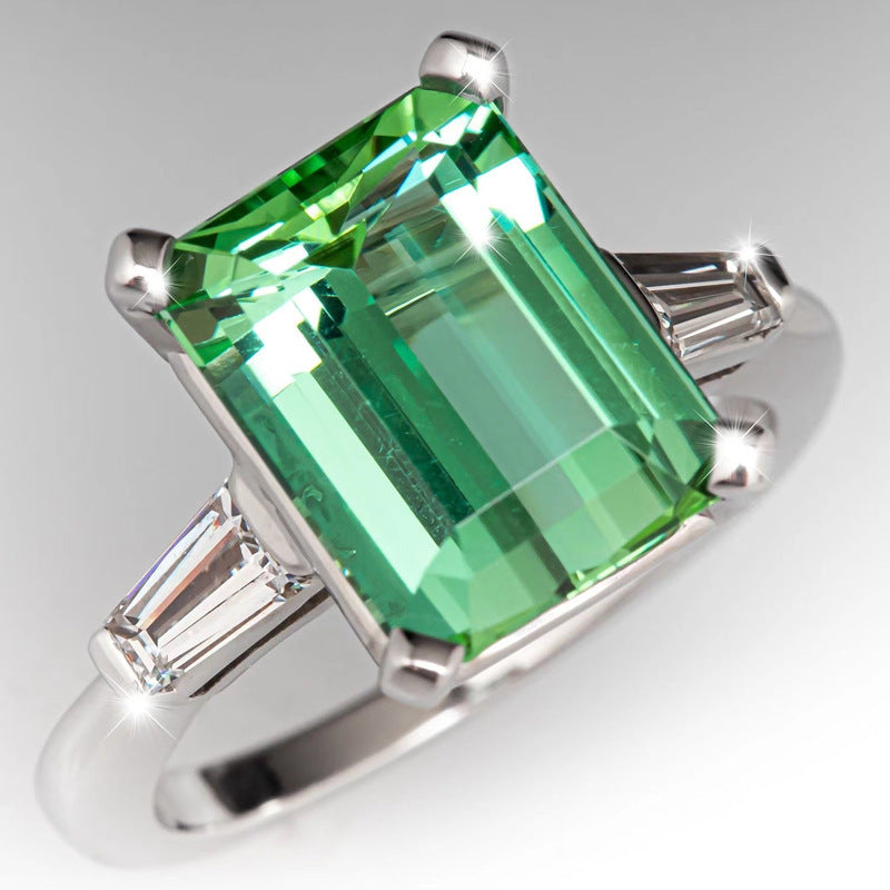 Square Emerald Ring Fashion Simple Temperament Lady