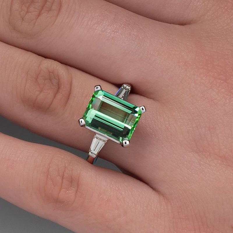 Square Emerald Ring Fashion Simple Temperament Lady